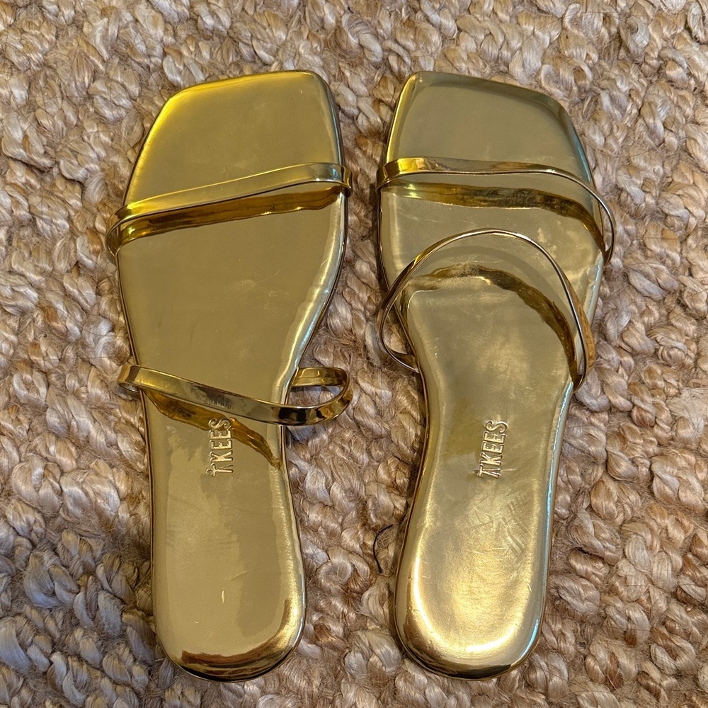 Gold metallic square toe Gemma sandals
